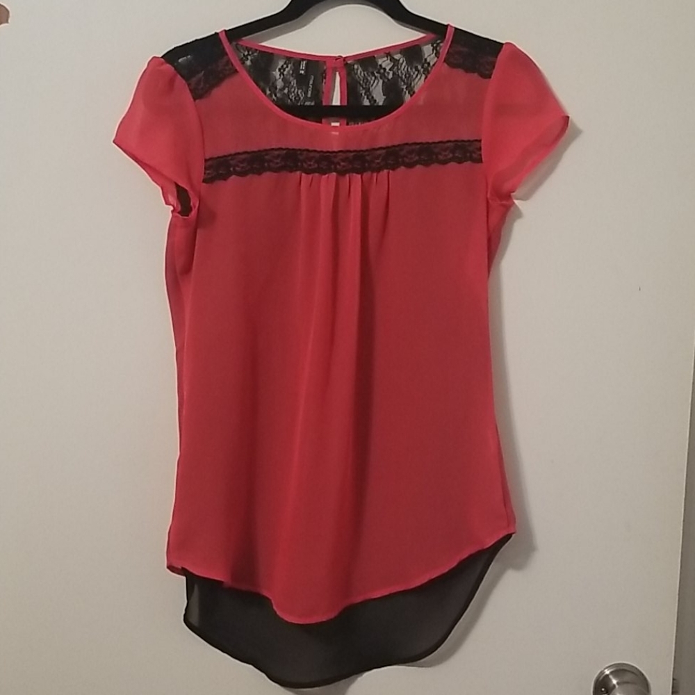 Coral and Black blouse